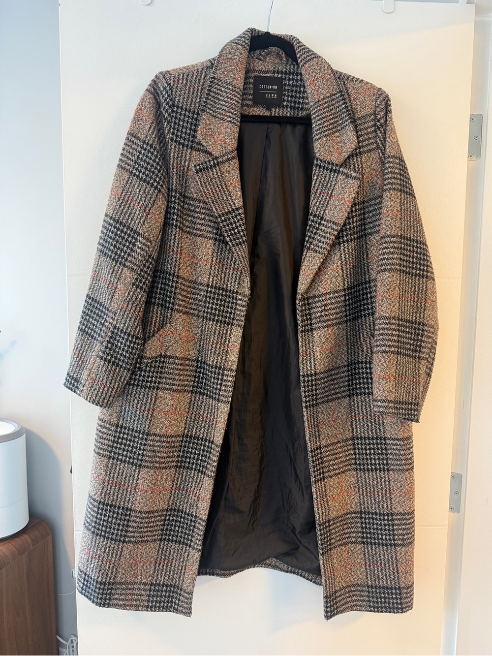 Cotton On Tan Black Red Plaid Longline Coat Size 6